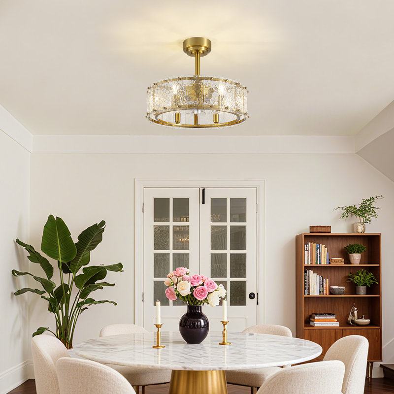 Ventilateur de plafond lustre en cristal 20 po avec ensemble d'éclairage et télécommande Wadeeah