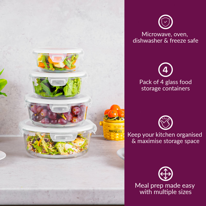 4pc BPA Free Glass Storage Container Set with Snap Lock Lids- Round