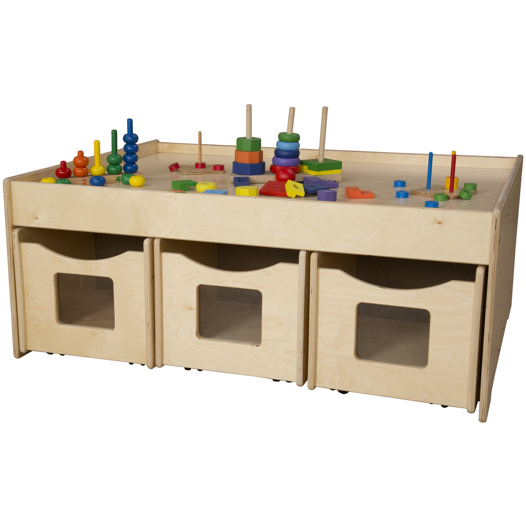 Activity Island with Rolling Storage Wood Designs