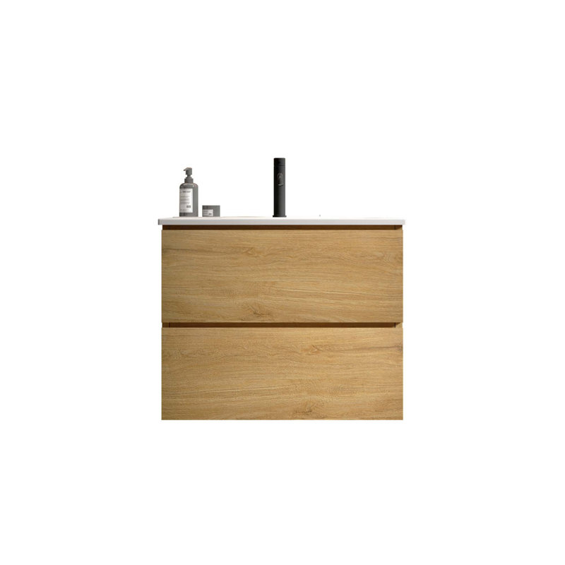 Meuble-lavabo mural 24 po avec lavabo en céramique avec un trou de robinet, grand meuble-lavabo flottant avec 2 tiroirs