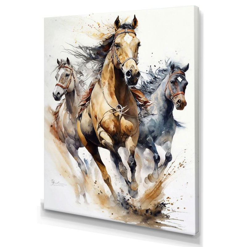 Troupeau de chevaux II, H 32 po x l 16 po, Toile tendue