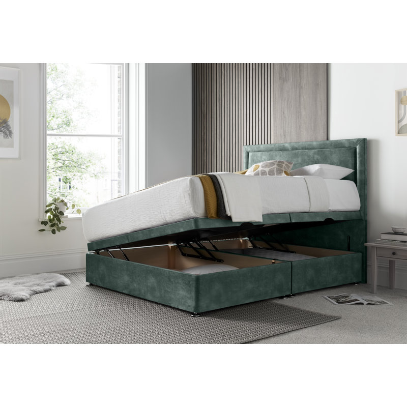 Alasdhair Regent Border Conistan Divan Ottoman with Floor Standing Headboard, Single (3'), Emerald