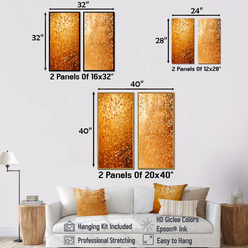 Golden Dot Sunset Reverie I - ensemble de 2 décorations murales abstraites, H 32 po x l 33 po, Toile tendue