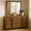 Commode large avec miroir Reon, 6 tiroirs, cannelures verticales, bois brun