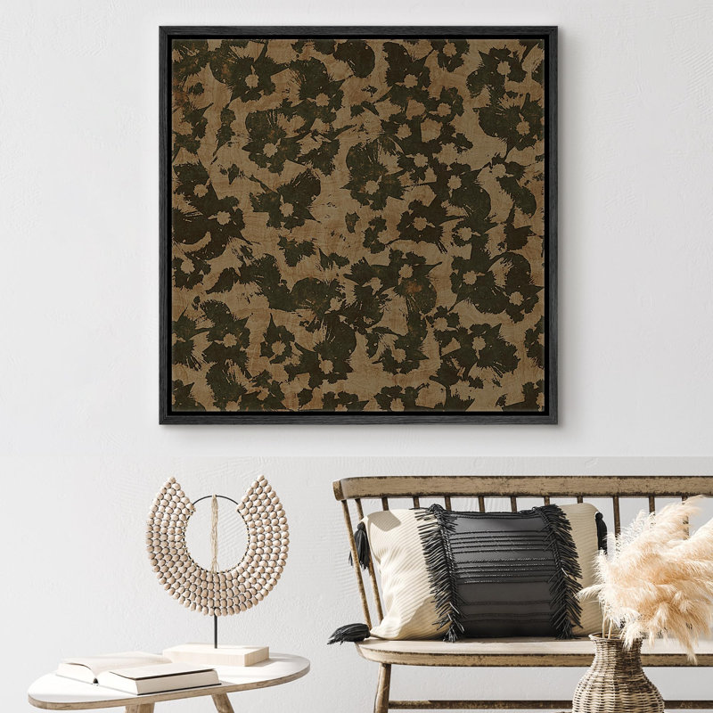 «Vintage Abstract Foliage Modern Botanical Wilderness Rustic French Country», Noir, H 16 po x l 16 po