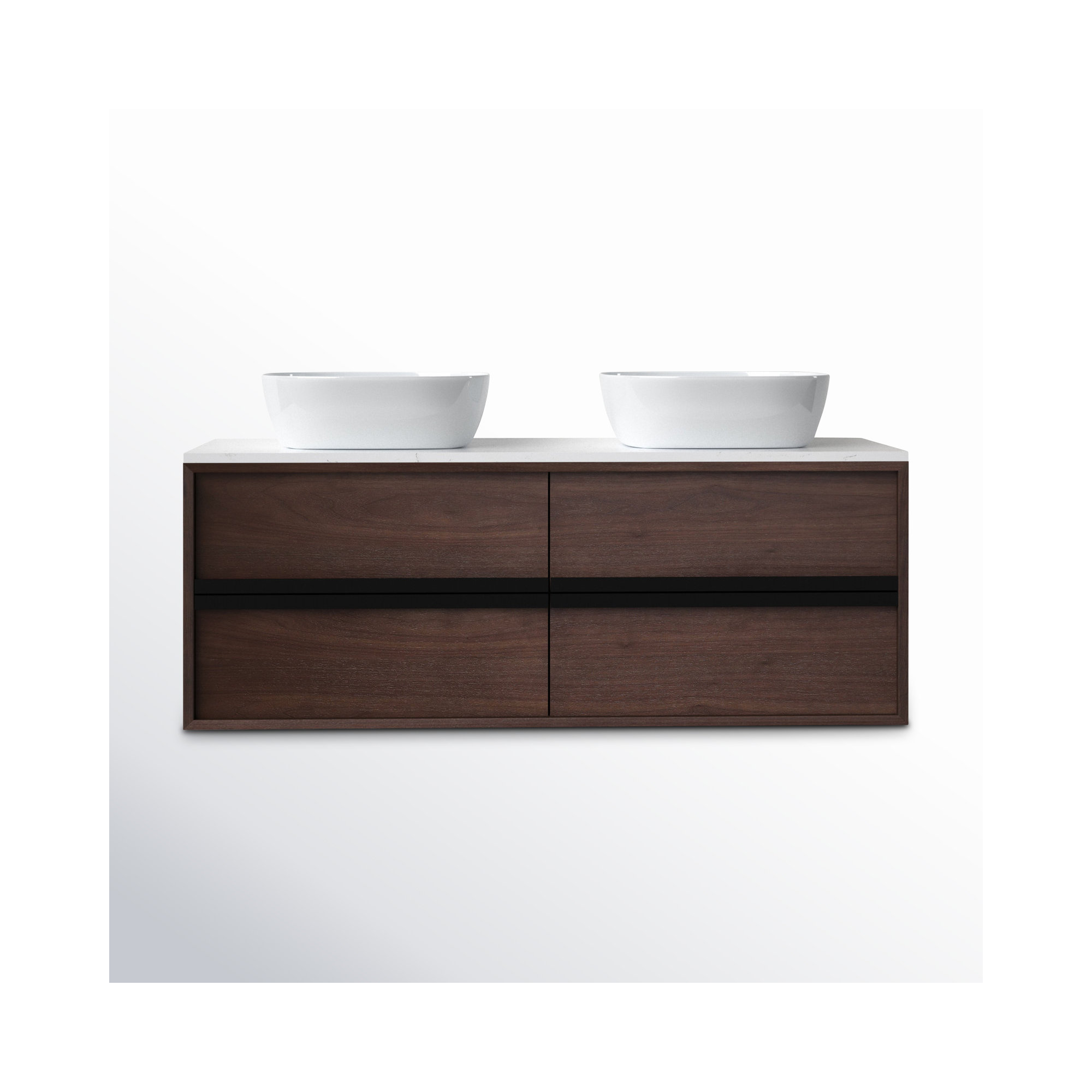 Sintra 55'' Natural Wood Veener Plywood Bathroom Vanity with Engineered Quartz Top, Dark Walnut