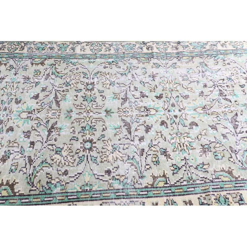 Tapis turc anatolien rétro vert - idéal pour un décor de cuisine et un cadeau unique