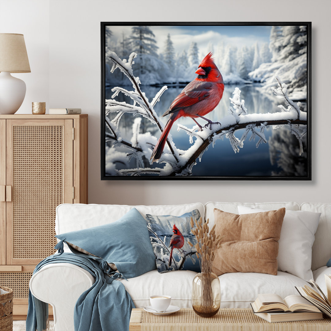 Canada Red Cardinal Bird Winter Wonderland V - Canada Wall Art For Living Room Red Barrel Studio® 