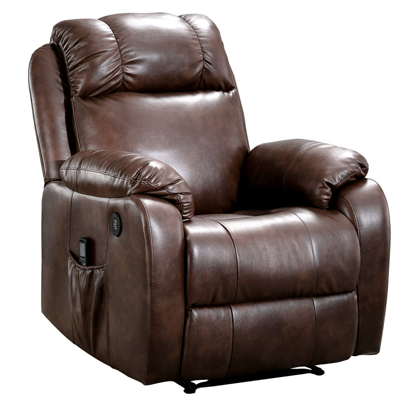Fauteuil inclinable de cinéma maison en similicuir à dégagement zéro 33,86 po, Similicuir brun