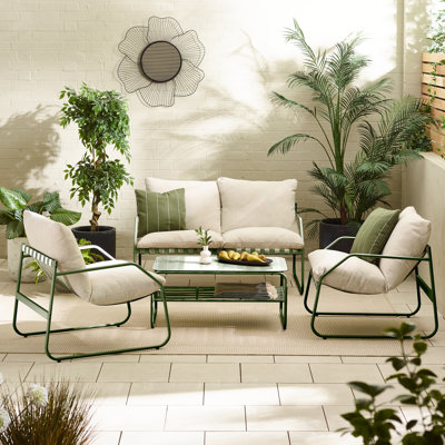 Spyros 4 Seater Metal Garden Lounge Sofa Seating Set With Table - Retro Vintage Stylish Patio