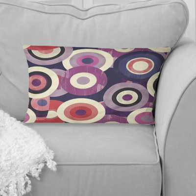 Purple Midcentury Retro Circles II - Midcentury Lumbar Pillow