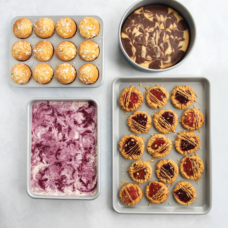 Brilliant Bakeware Essential Nonstick Baking Pan Set, Half Sheet, Muffin, 9" Round