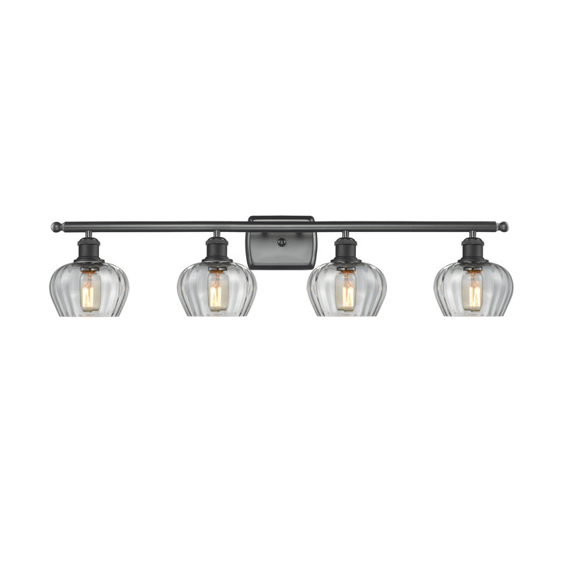 Éclairage de salle de bain à intensité variable 4 lumières Patrina, Noir mat, Transparent