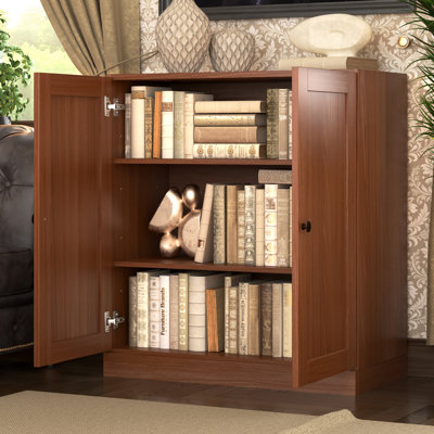 Bibliothèque 100% bois massif à 3 tablettes avec portes, bibliothèque avec tablettes réglables, l 35,75 po x H 32 po