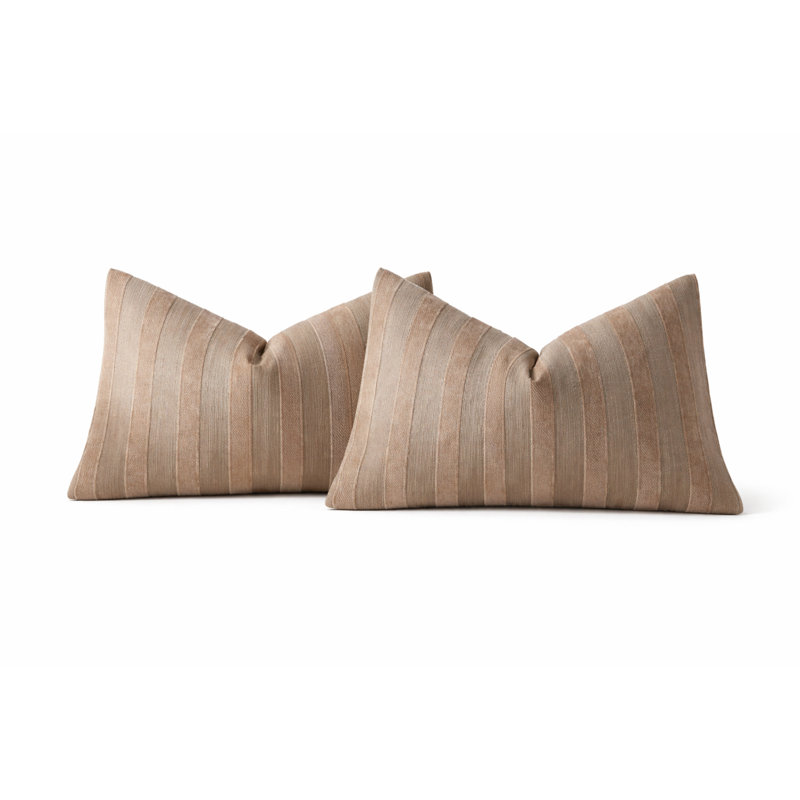 Housse de coussin décoratif rayé brun texturé 12 po x 20 po - Ensemble de 2 coussins décoratifs modernes, Ensemble 2 pièces