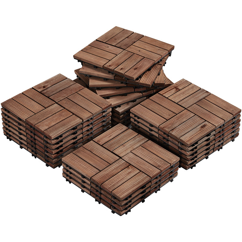 30cm L x 30cm W Solid Wood Tile in Brown, Brown