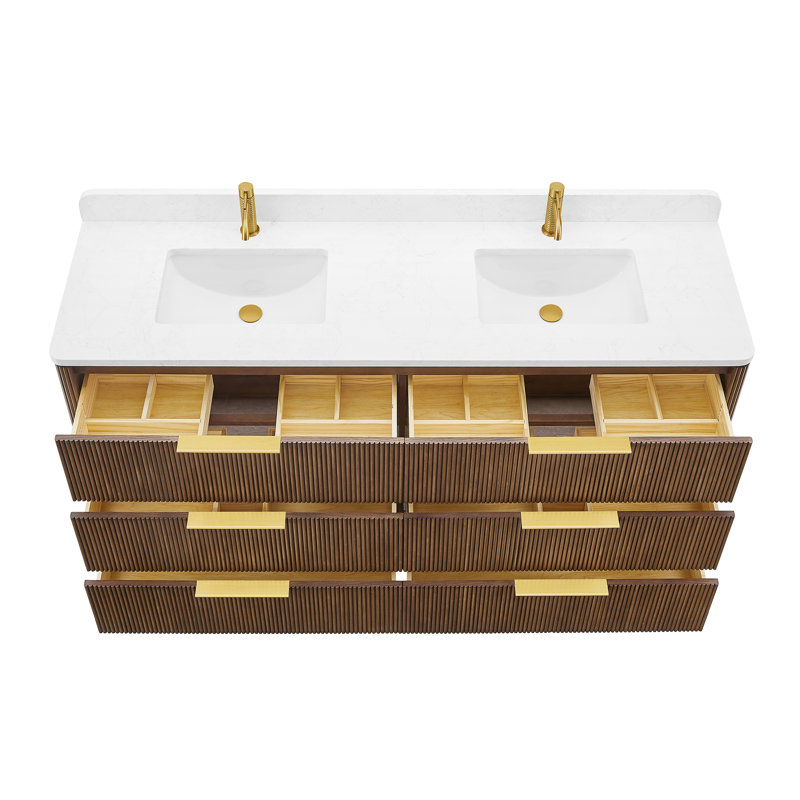 Meuble-lavabo double 72 po en noyer clair Zanica, 72"