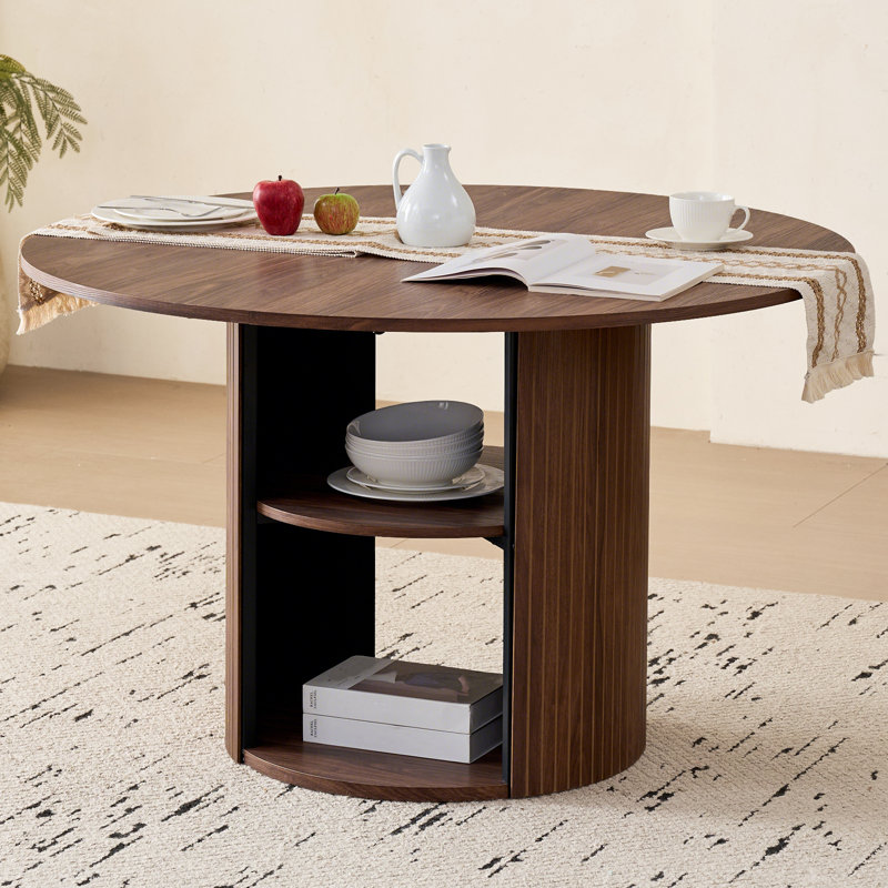 47" Round Dining Table For 4, Circle Kitchen Table With Shelf Storage For Dining Living Room, Home, Apartment, Brown, Brown