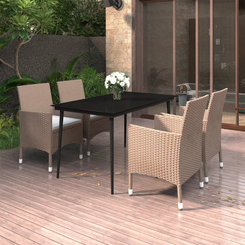 Thornlie Rectangular 8 - Person 78.7" Long Dining Set with Cushions, White, Black, 4