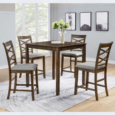 5PCS Modern Counter Height Dining Table Set, Wooden Counter Height Dining Table With 4 High Back Dining Chairs For Living Room, Kitchen And Dining Room