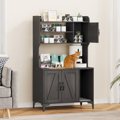 Meuble à litière pour chat de 51 pouces avec tablettes et portes de rangement pour chat caché Armoire robuste pour chat
