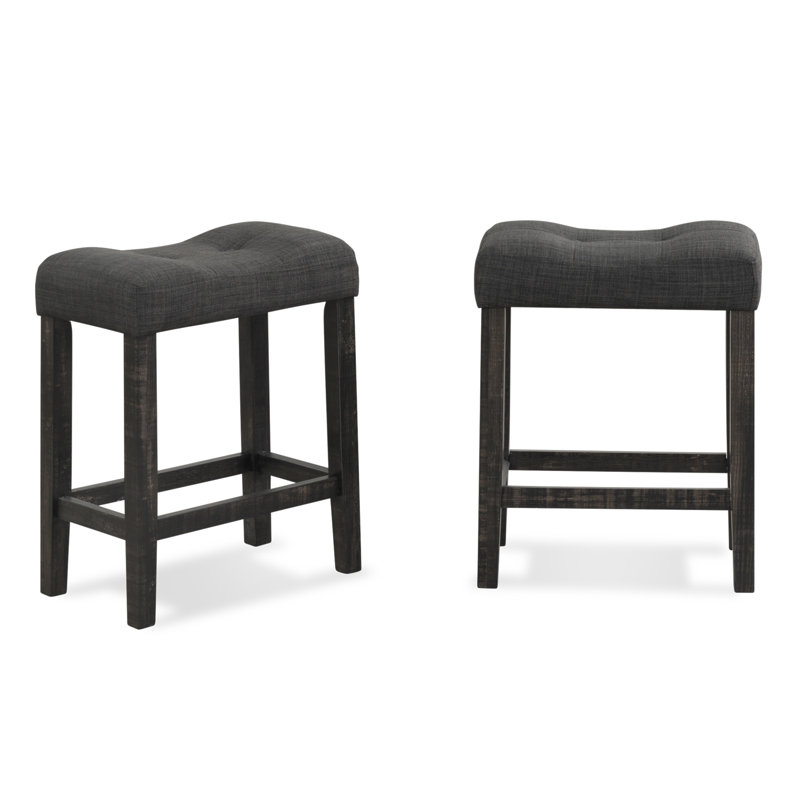 Sora Button Tufted Counter Height Saddle Stool, Set Of 2, Gray, Gray