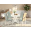 L'ensemble de 5 pièces pour coin-repas pour 4 personnes comprend une table de cuisine ronde avec piédestal et 4 chaises Parson rembourrées en tissu bleu bébé, lin blanc-122934096-122934094-122934093