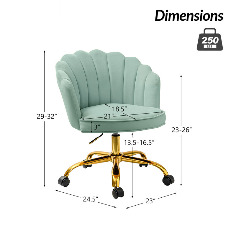 Chaise de travail moderne en velours avec dossier touffeté de 23 po Belanda, Sauge