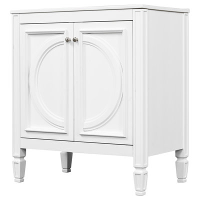 Meuble-lavabo blanc de 30 po avec lavabo, conception rétro - charnières et glissières en métal, rangement spacieux, lavabo en céramique, intérieur en bois véritable,