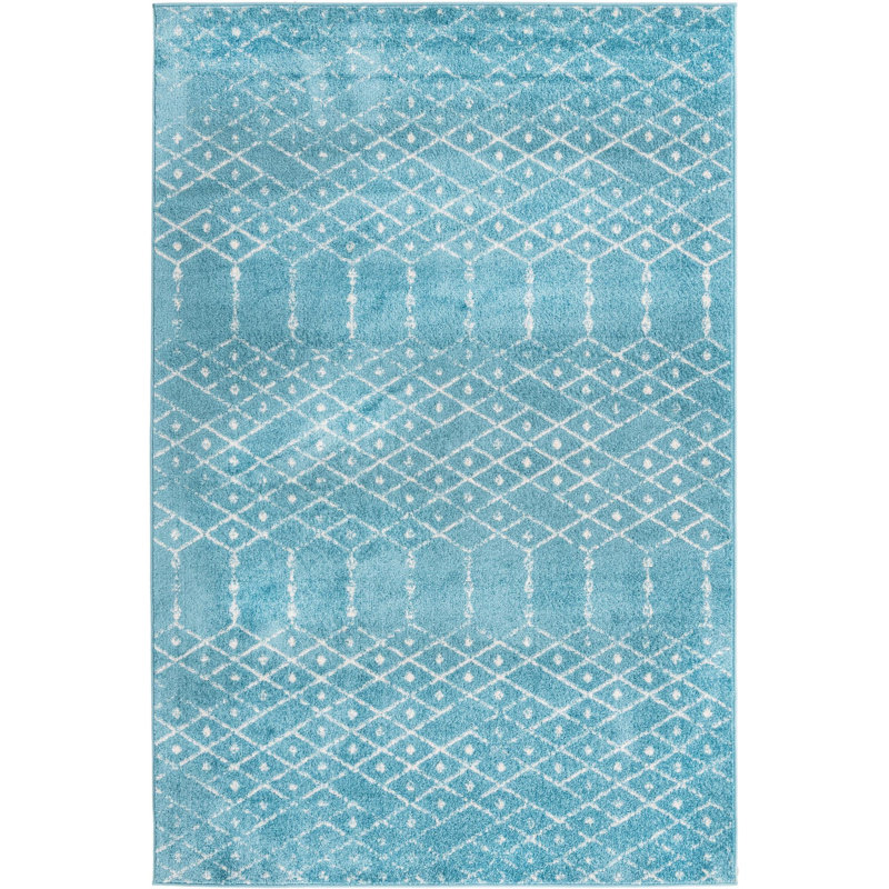 Tapis bleu sarcelle en polypropylène tissé à la machine Brissa, Rectangle 5 pi 3 po x 8 pi