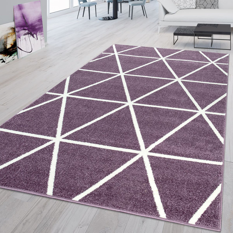 Tapis mauve à motif géométrique Dudley, Tapis de couloir : 2 pi 4 po x 8 pi 2 po
