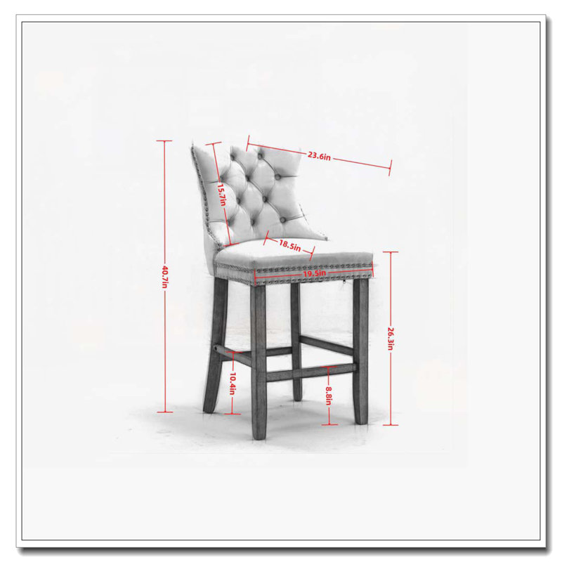 Tabourets de bar rembourrés en velours avec décoration capitonnée et pieds en bois, Noir, Gris