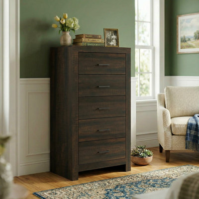 5-Drawer Tall Dresser With Wood Grain Texture
