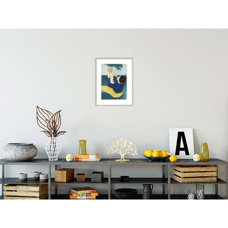 «Under the Horse» par Mary Cassatt - Impression sur toile, H 21,75 po x l 17,12 po, Bleu/jaune