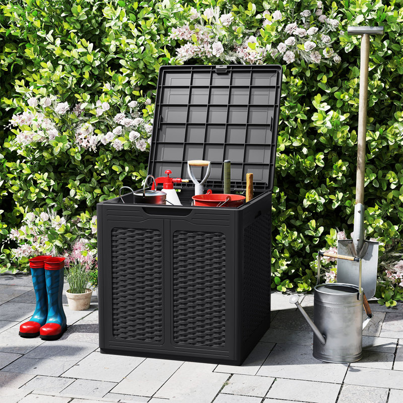 Costway 56cm W 145L Polyethylene Plastic Lockable Deck Box in Black