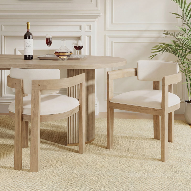 Chaise rembourrée en bois Lyddia, Tissu beige / structure en frêne clair, 2