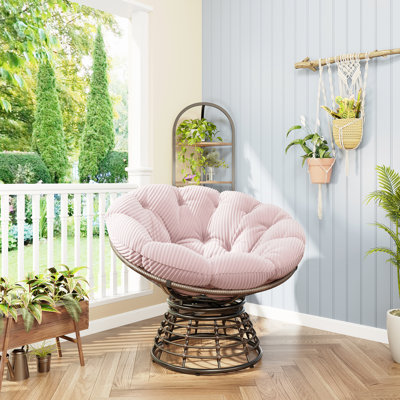 360 Swivel Indoor Outdoor Chair With Ergonomic Design, Soft Pink Cushion, Brown Frame, For Living Room Thick Steel Frame And Corduroy Cover, Reading