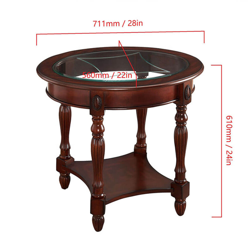 Table de chevet ovale en verre massif avec cadre en bois massif et tablette de rangement Wexford, Brun, Transparent