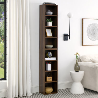 Étagère de rangement multimédia à 8 niveaux, armoire de rangement compacte CD DVD avec tablettes réglables, bibliothèque haute étroite pour le bureau à domicile, bibliothèque multifonctionnelle à deux étages