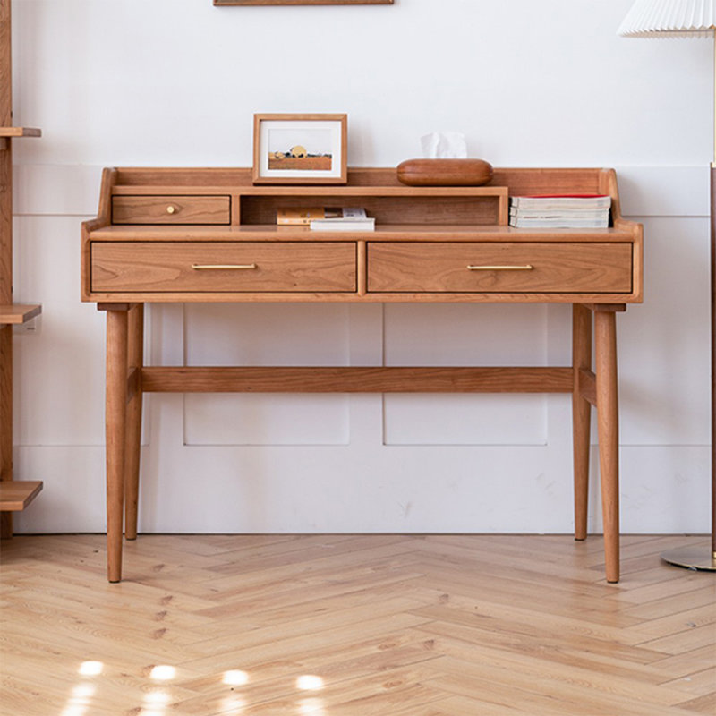 Bureau rectangulaire en bois massif avec tiroirs Burlywood