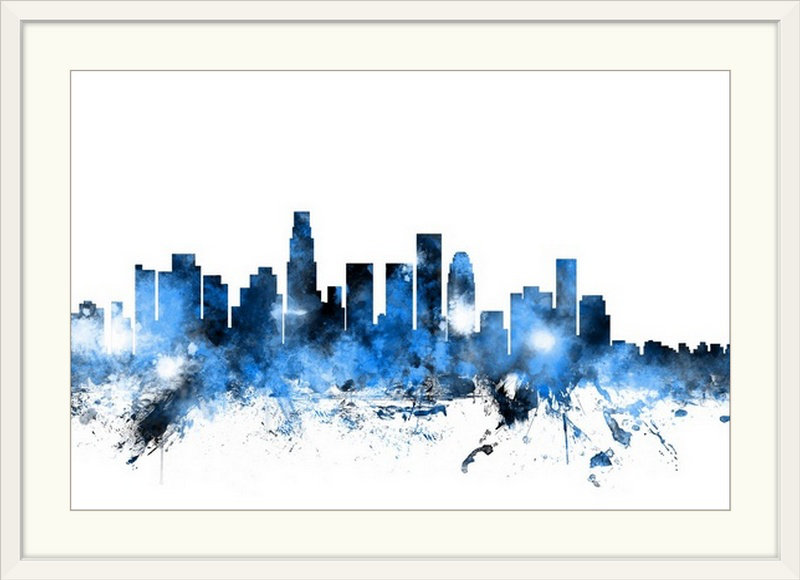 «Los Angeles California Skyline» par Francy, impression, Cadre blanc, H 24 po x l 32 po x P 1 po