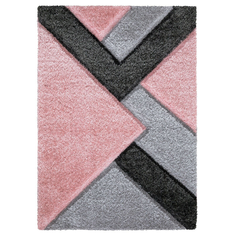 Hudnall Geometric Shag Area Rug, Rectangle 60 x 110cm