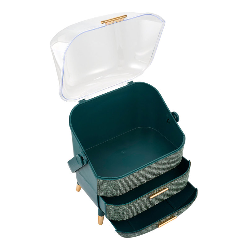 HIPS；Rhinestone Makeup Organiser, Green