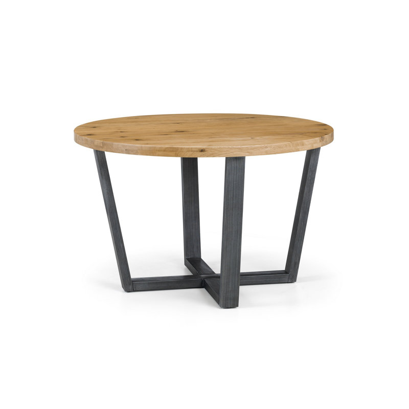 Armor Oak Round Solid Wood Top Metal Base Dining Table, Oak/Black