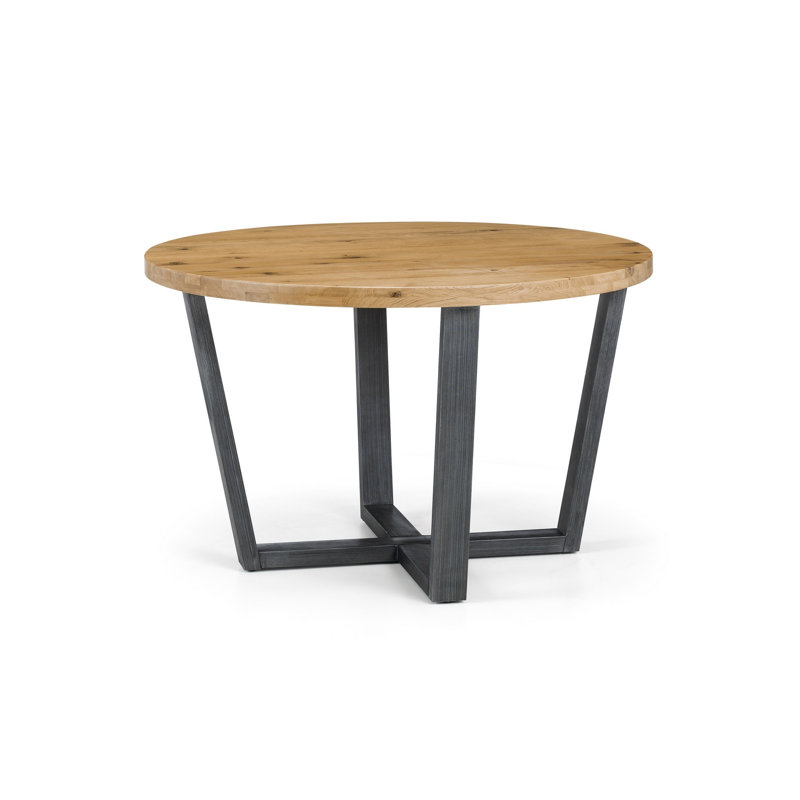 Armor Oak Round Wood Top Dining Table with Steel Base, Oak/Black