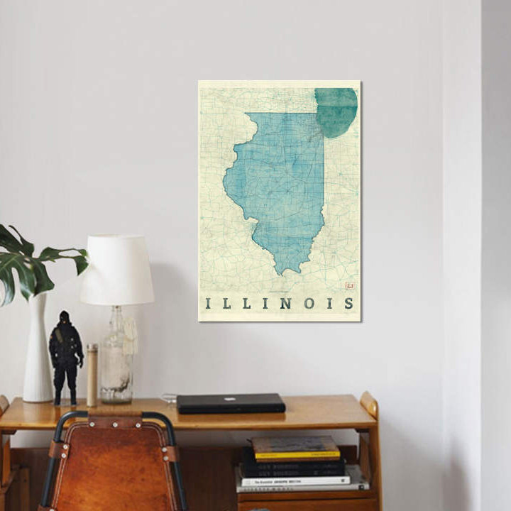 « illinois map », impression sur toile, H 40 po x l 26 po x P 1,5 po, Toile tendue, Pas de tapis