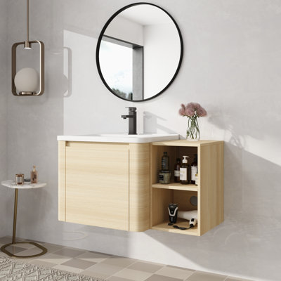 36" Wall Mounted Single Bathroom Vanity with Ceramic Top