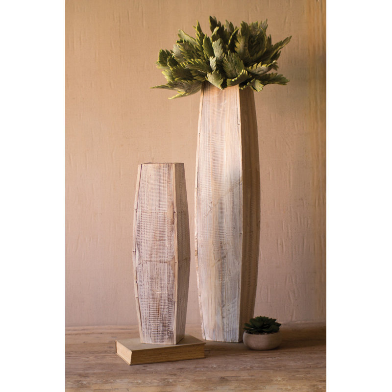  Vase Duo H 37 "- Grands vases en bois blanchis à la main (ensemble de 2)