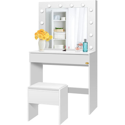 Maddis Vanity Set with Lighted Mirror and Large Drawer by Ebern Designs