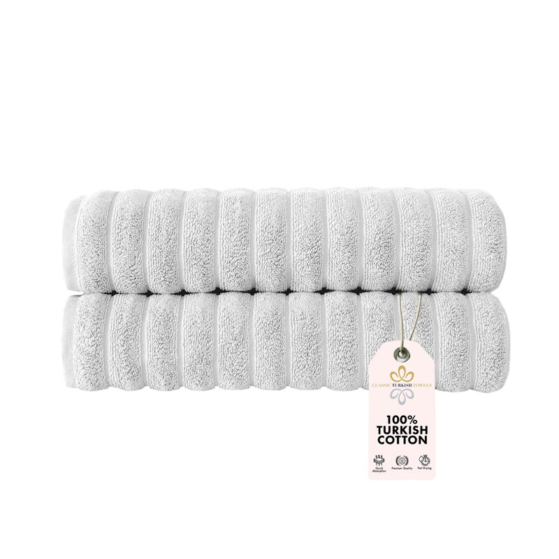 Hamrick 100% Cotton Plush Ribbed Bath Towel, Platinum